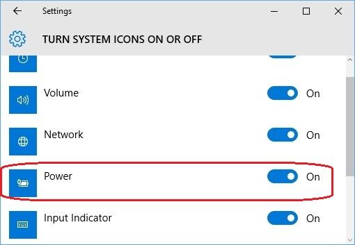 Battery/Power Icon Missing Windows 10 
