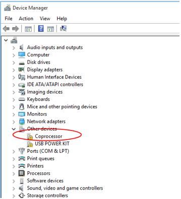Coprocessor Driver Missing on Windows 10 