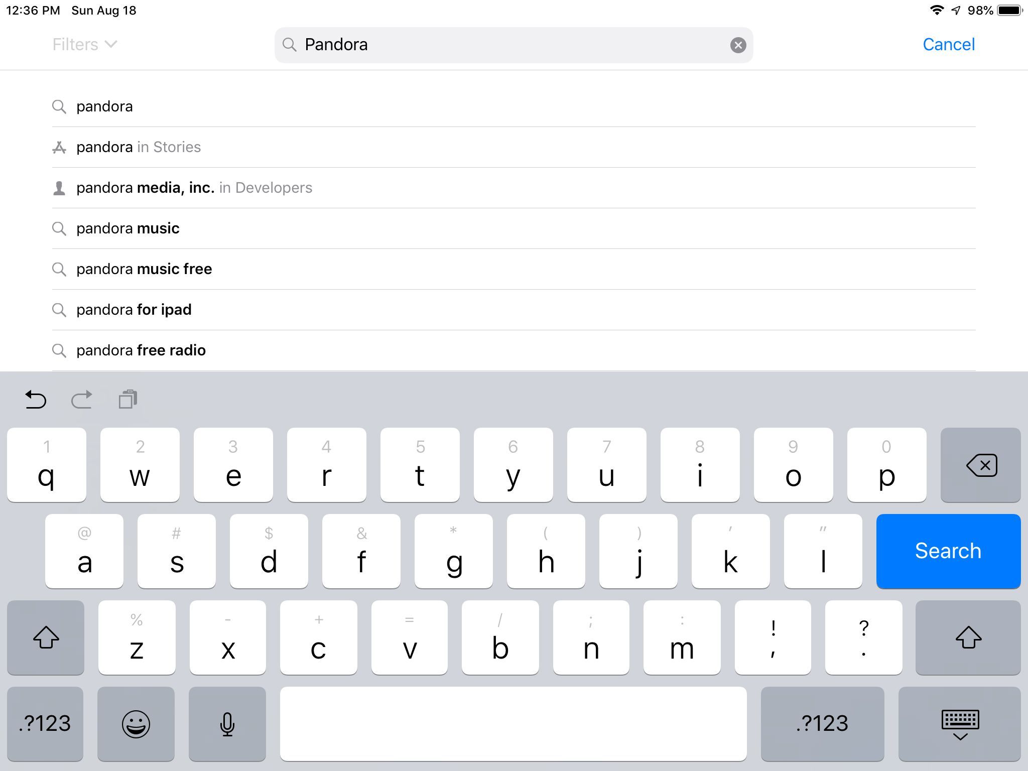 Экран поиска в App Store для iPad