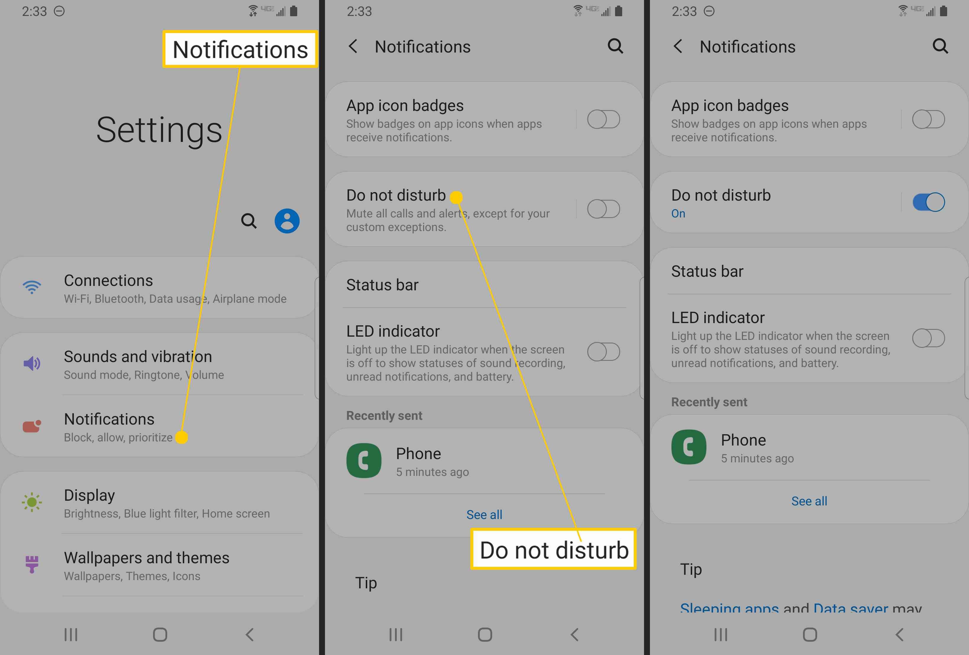 Samsung's Notification settings.