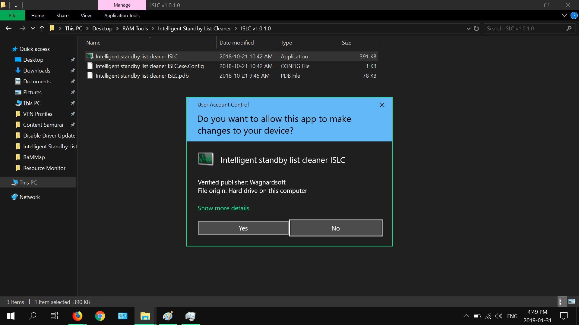 Снимок экрана: диалоговое окно контроля учетных записей в Windows 10.