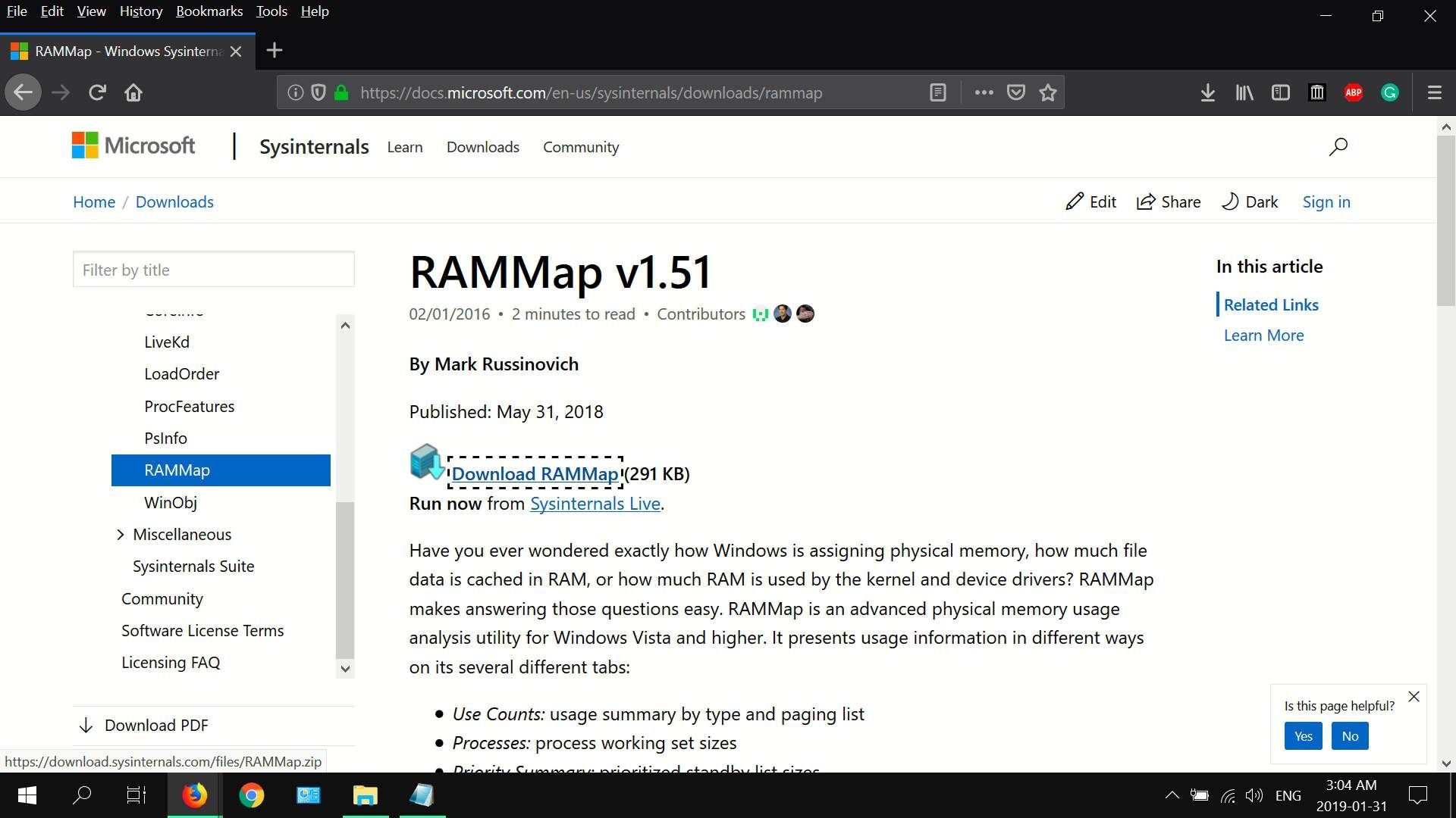 Скриншот RaMMap's Sysinternals page.