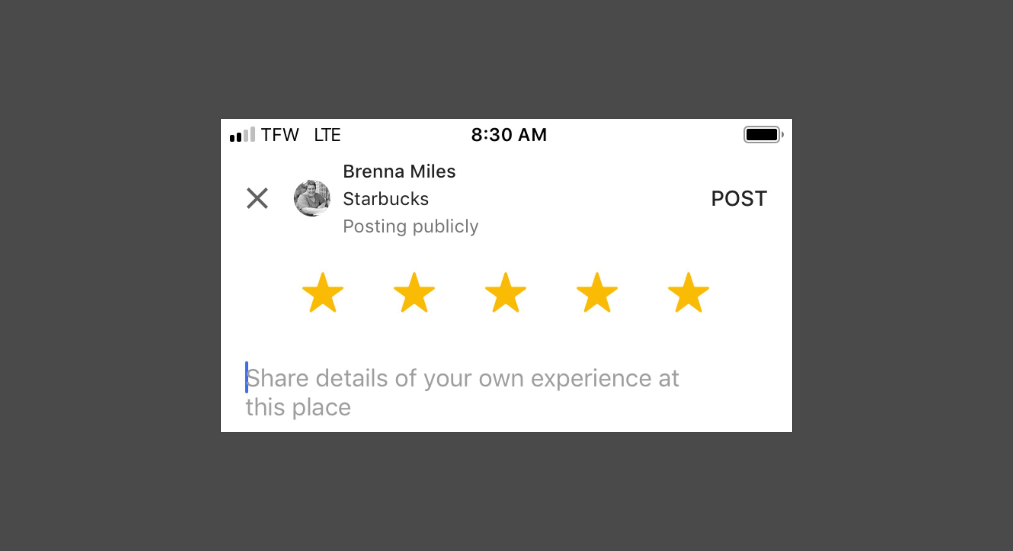 Скриншот звездного рейтинга на Google Maps на iPhone