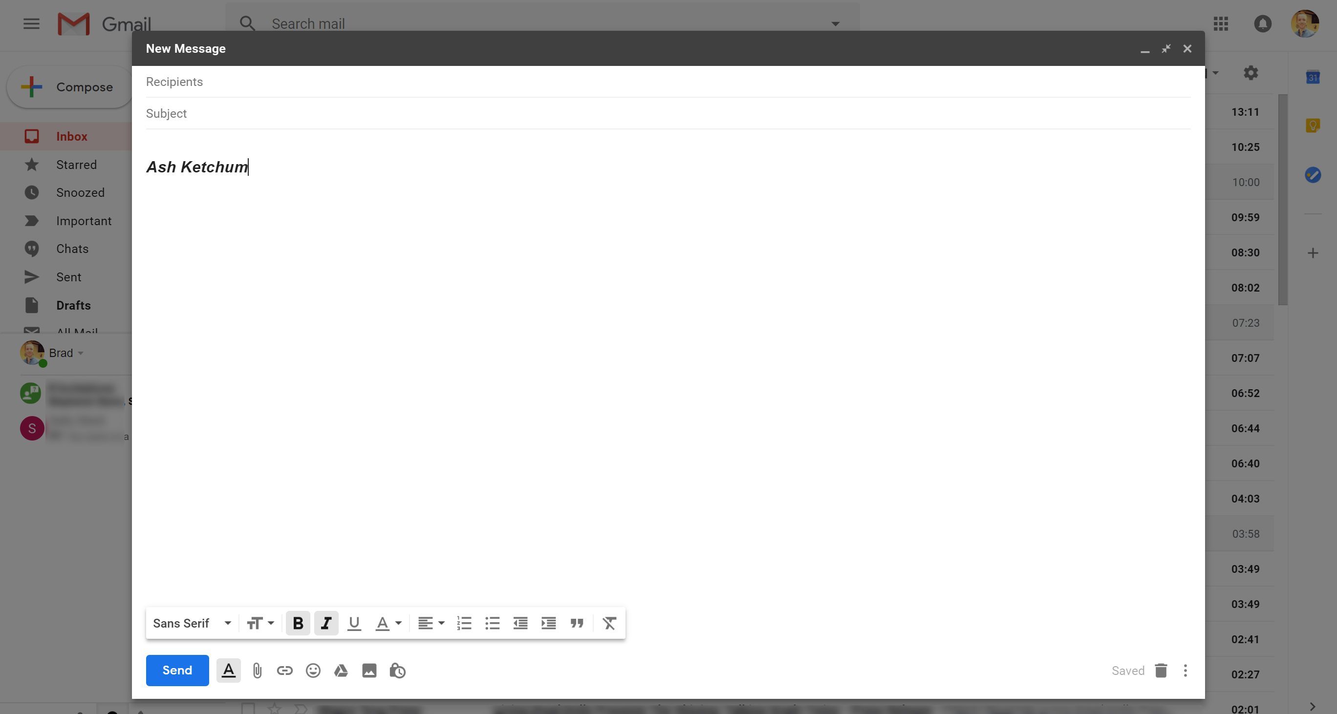 Добавление изображений на электронную почту в Gmail.