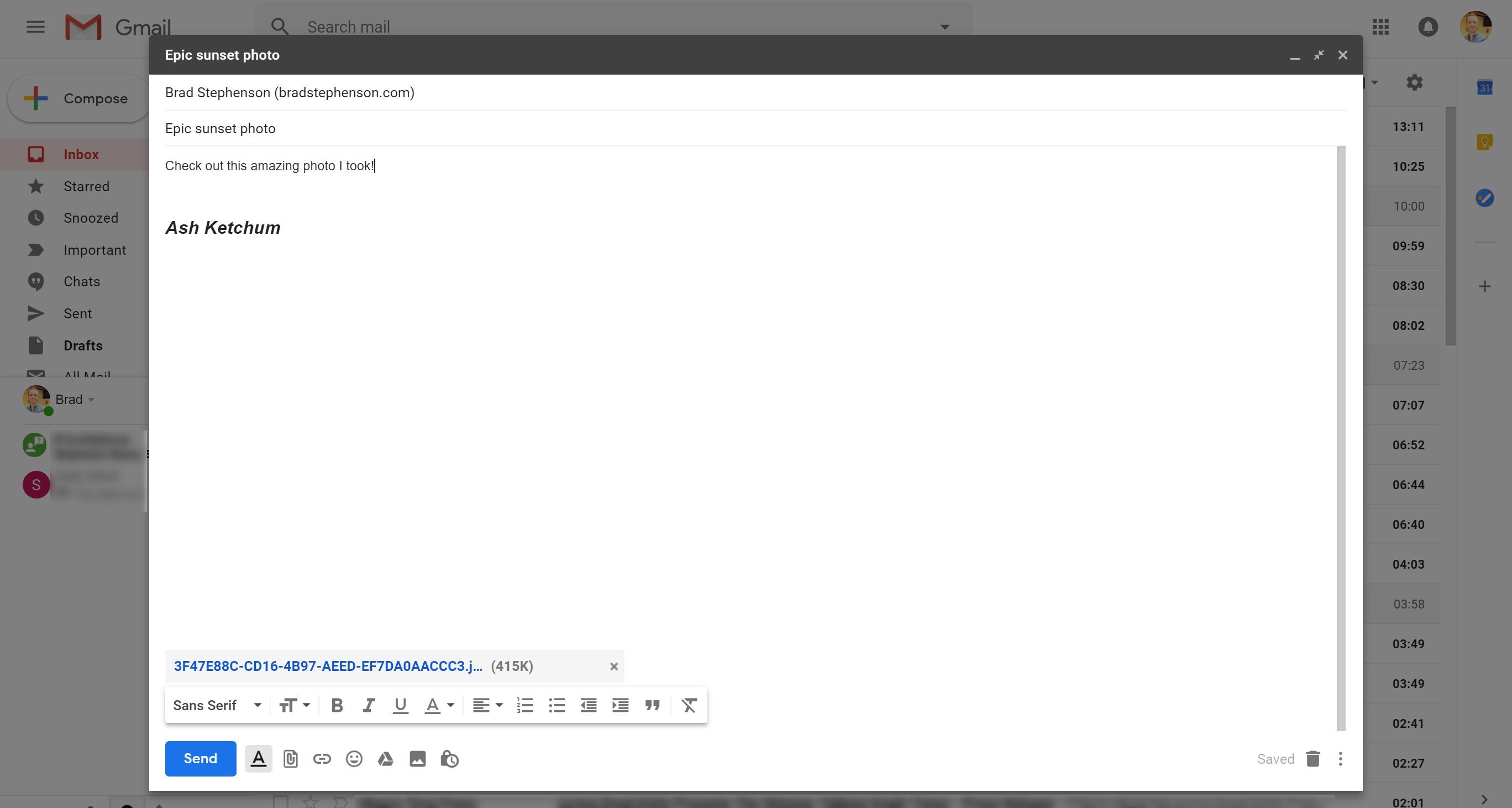 Добавление изображений на электронную почту в Gmail.