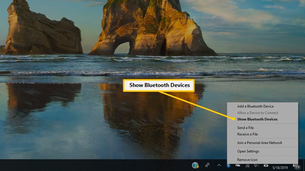 Показать меню Bluetooth-устройств в Windows 10
