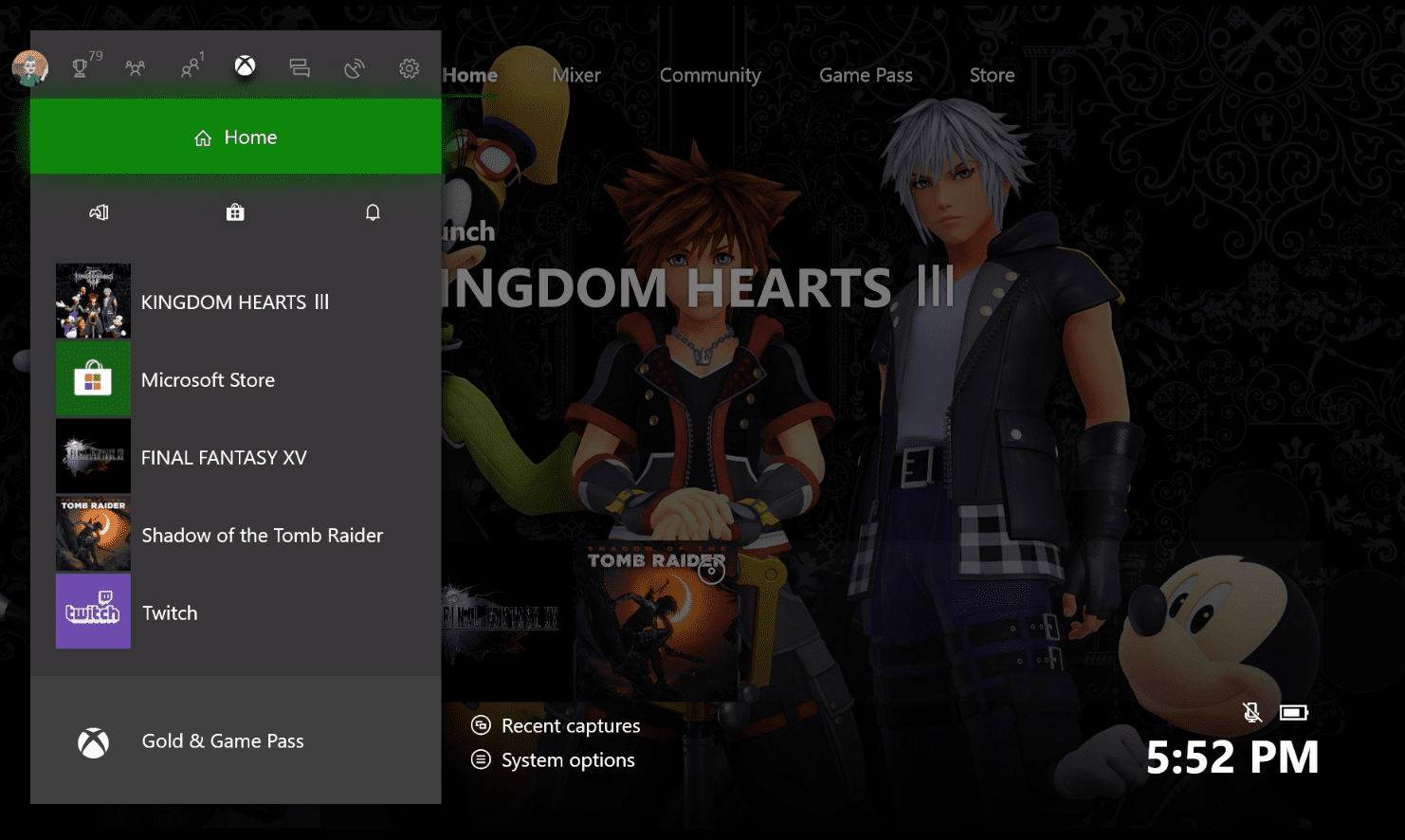 На Xbox One отображается главное меню.