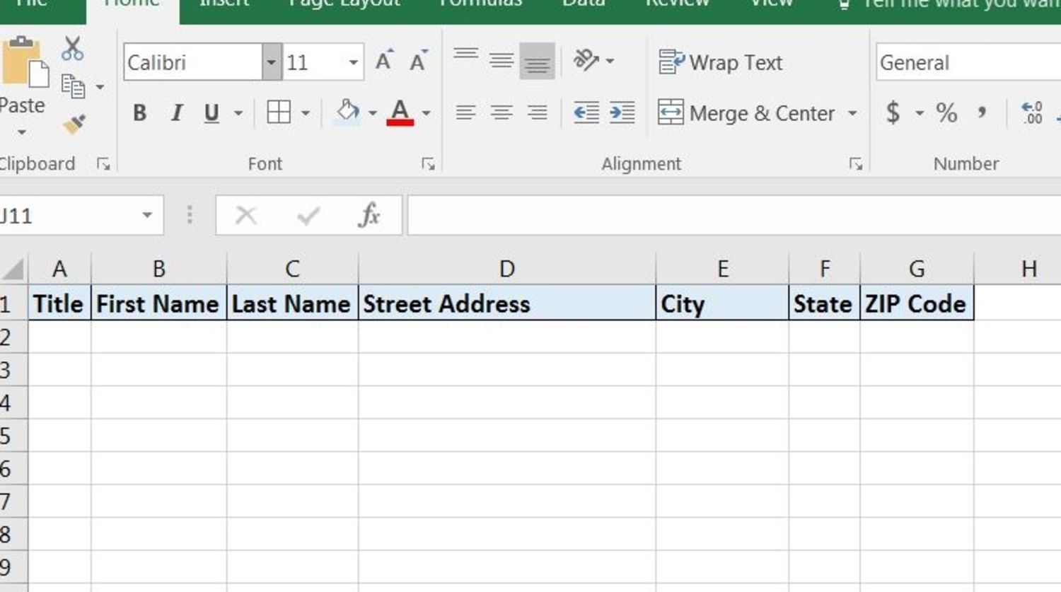 Подготовьте лист Excel - заголовки