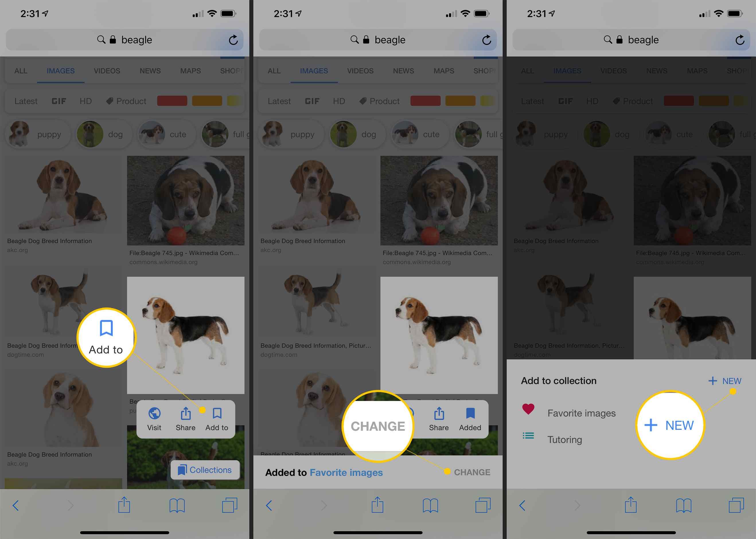 Кнопки Добавить, Изменить и + Новые в Google Изображения на iOS