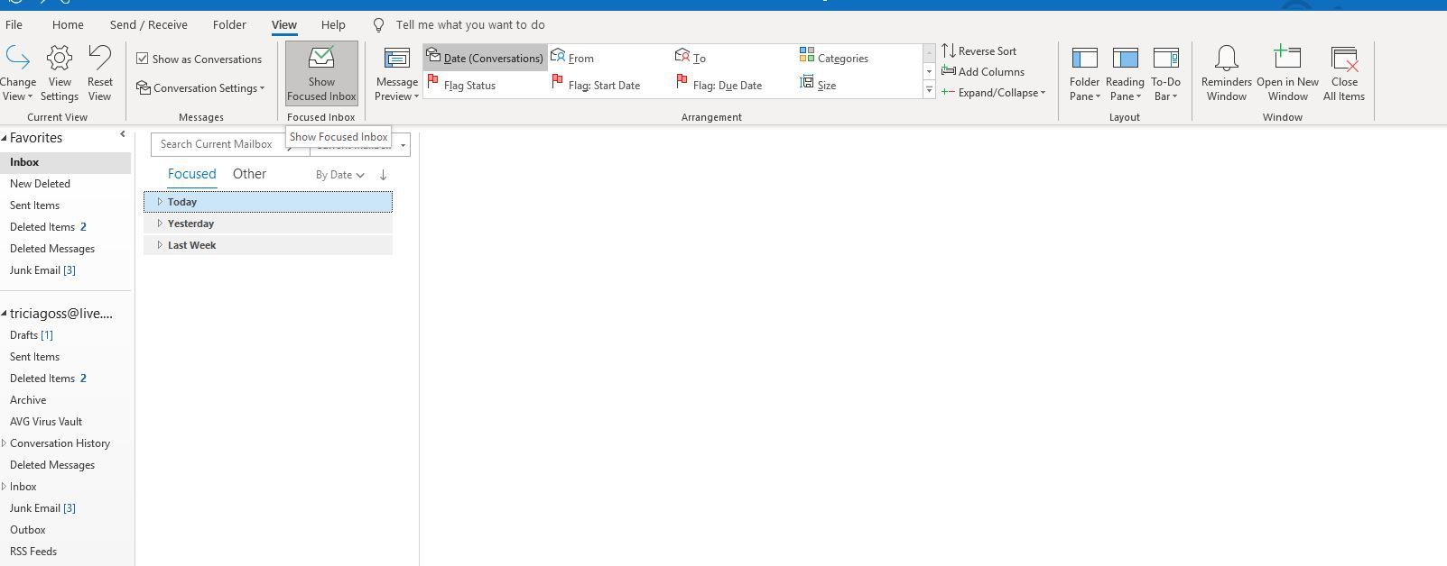 В Outlook 2013 и более ранних версиях перейдите на вкладку «Вид» и выберите «Показать фокусную папку« Входящие »», чтобы включить или отключить «Фокусированную папку« Входящие »».