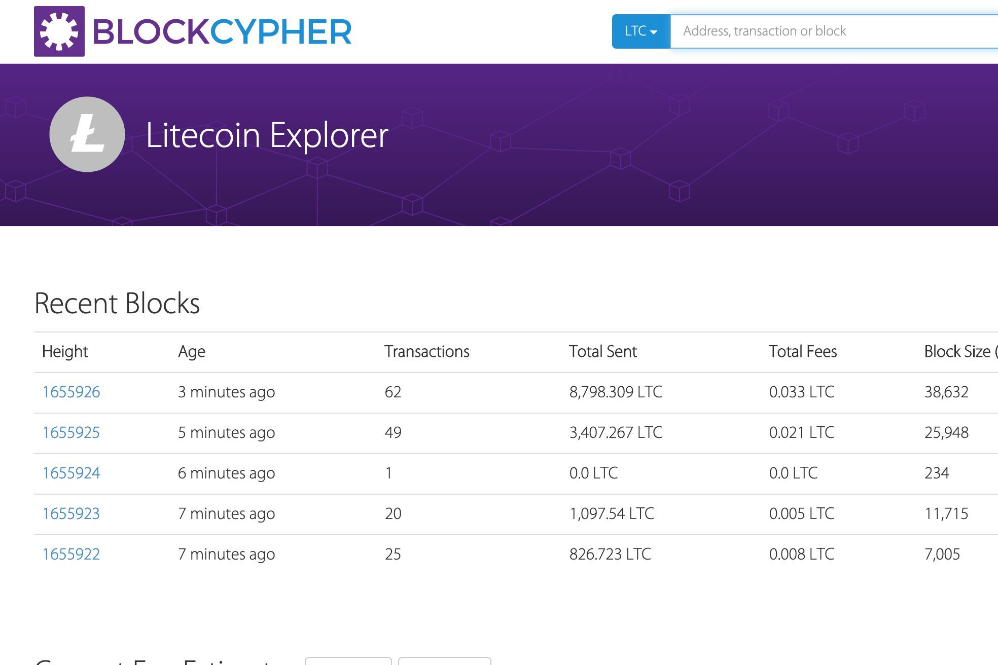 Скриншот Blockcypher Litecoin explorer