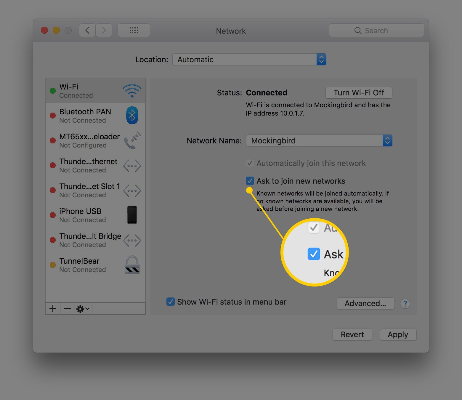 Снимок экрана: системные настройки macOS с акцентом на запрос 