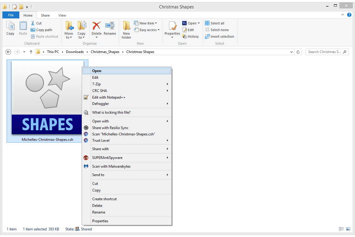 Опция открытия файла CSH в Windows 8