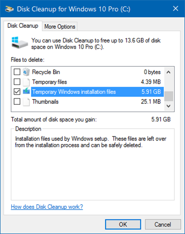 Delete Temporary Windows Installation Files In Windows 10 