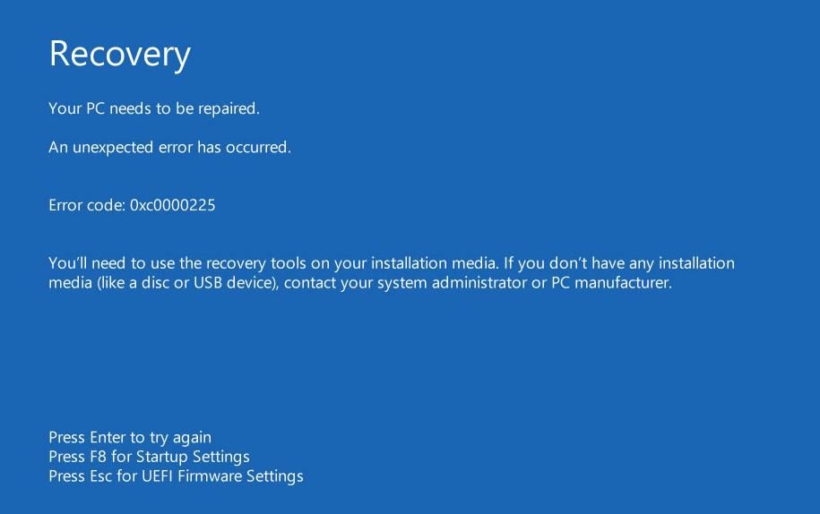 0xc0000225 Error Code on Windows 10 