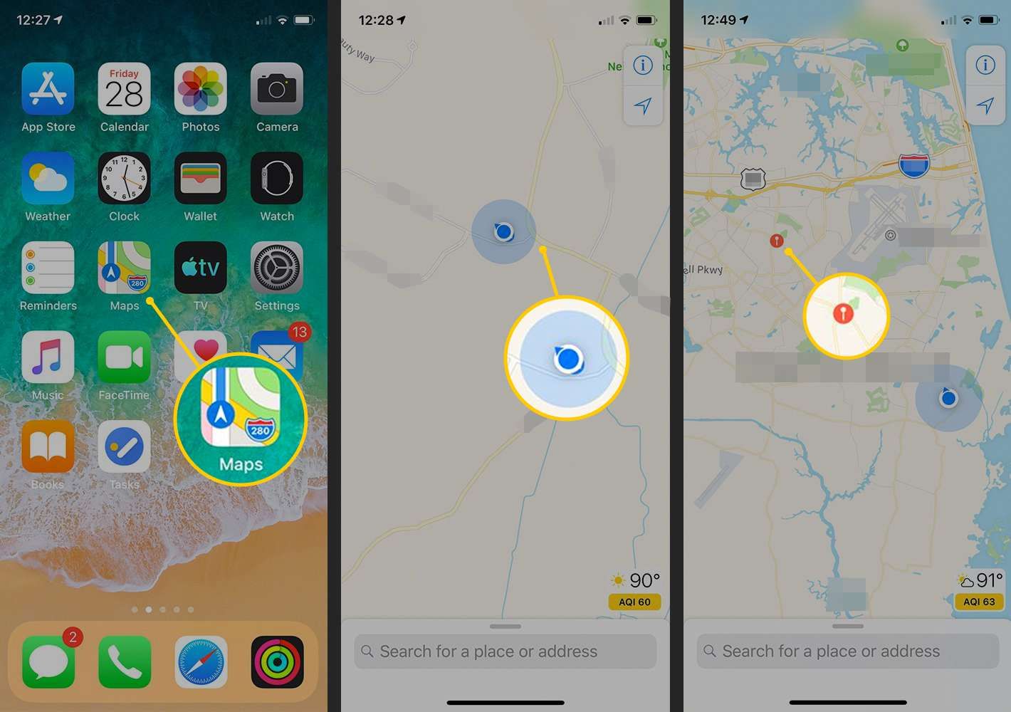 Значок карты, маркер, выпавший значок в iOS Maps
