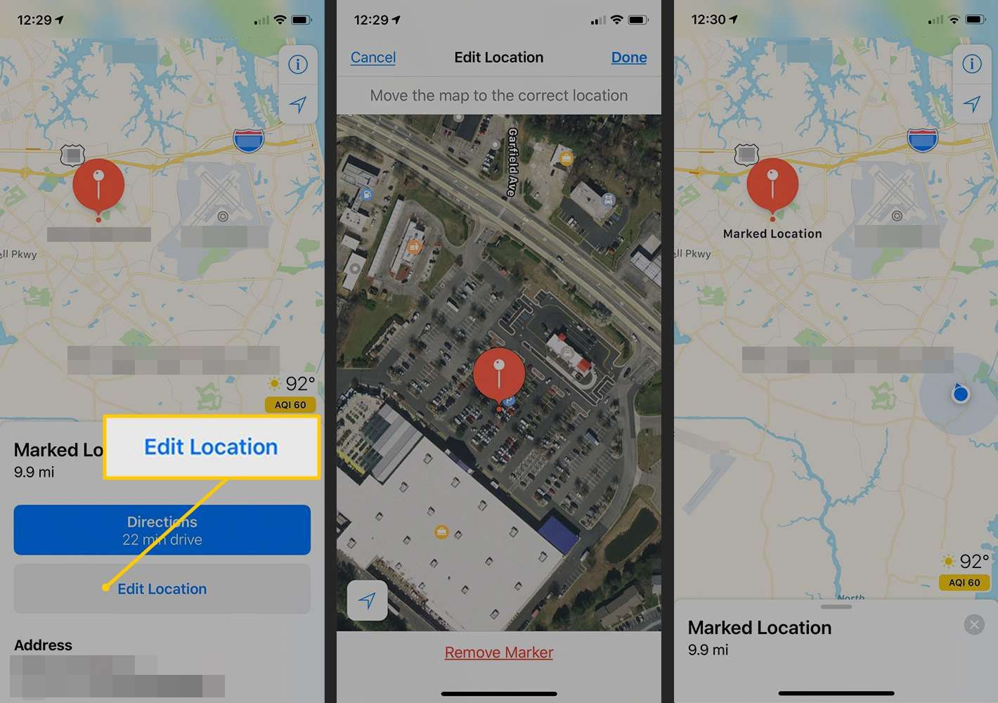 Изменить местоположение, отмеченный значок в Картах для iOS