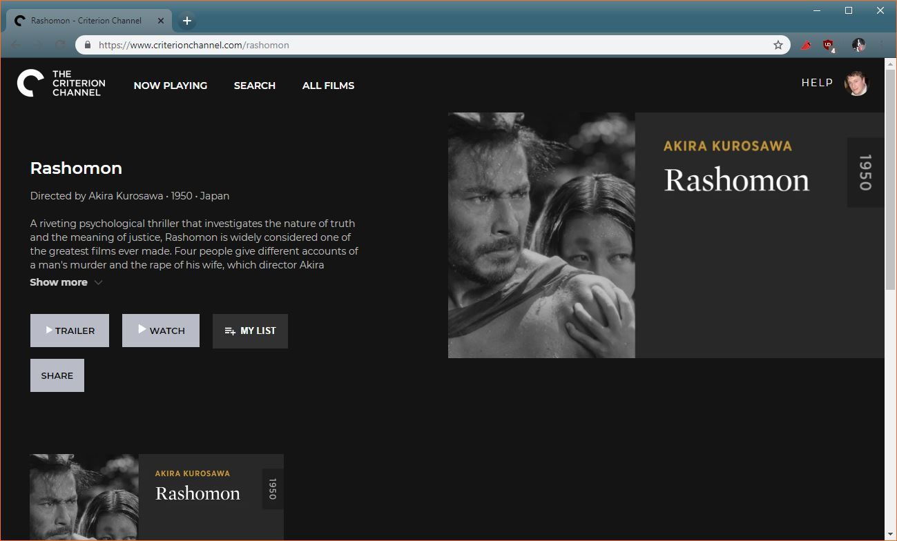 Скриншот Rashomon на канале Критерий.