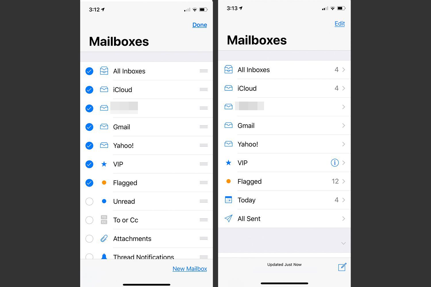 Редактирование экрана в приложении Почта iOS