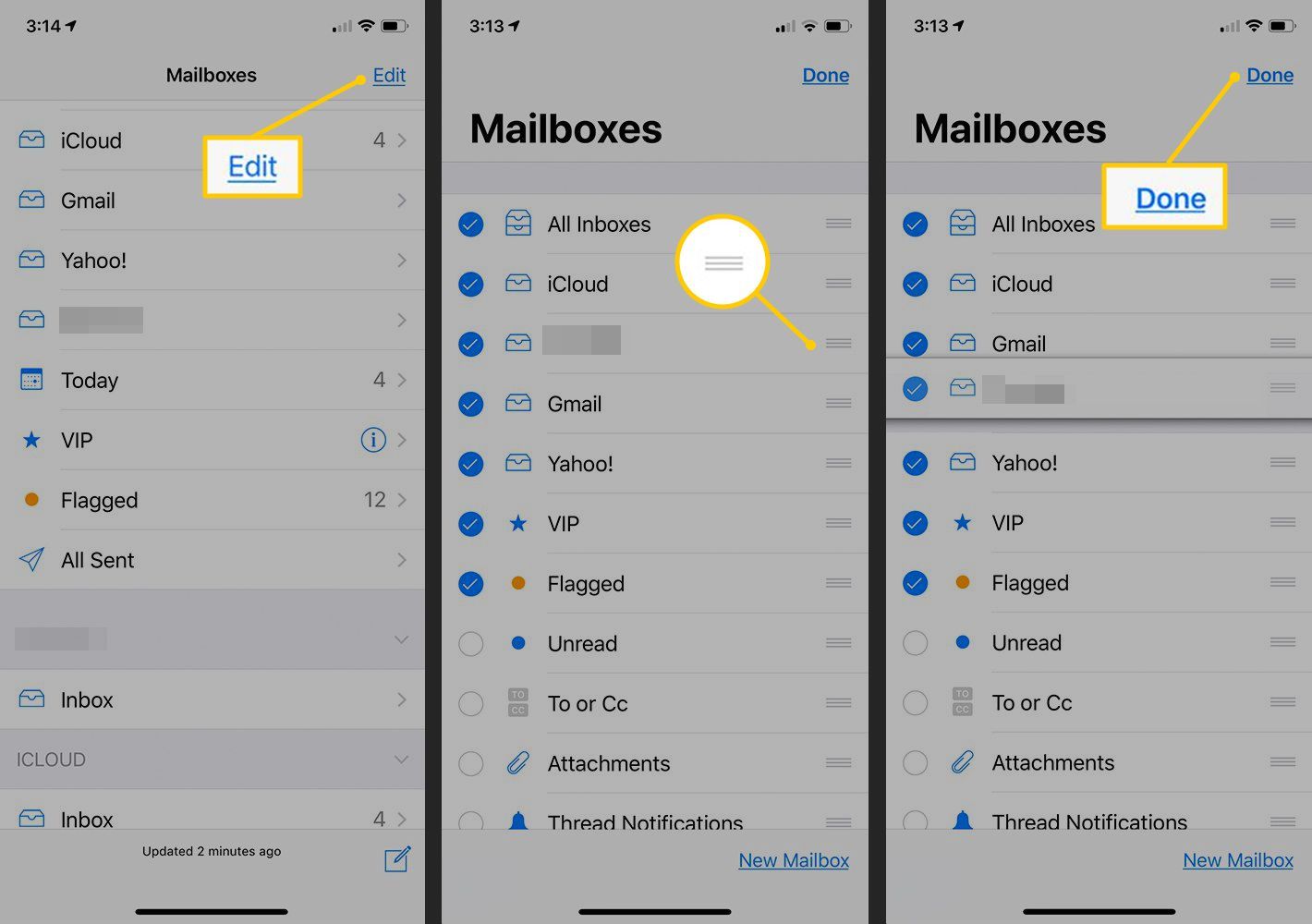 Изменить, переместить значок, кнопку «Готово» в приложении iOS Mail