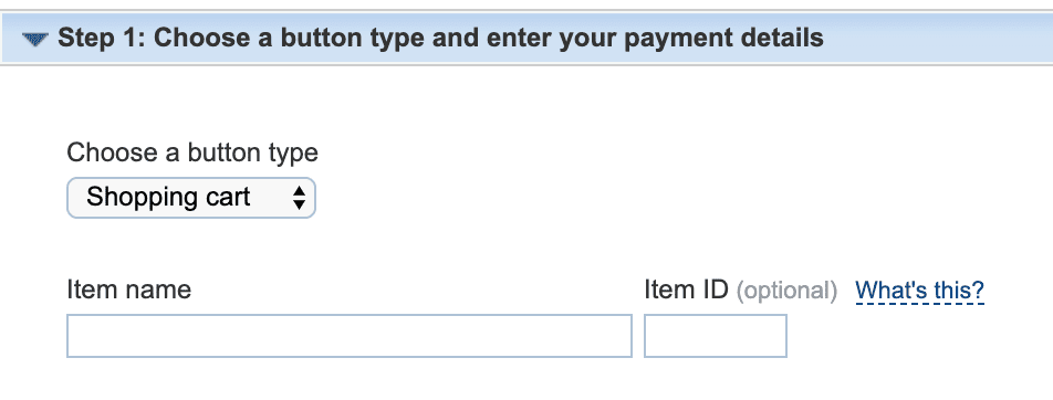 Появится опция выбора типа кнопки в Paypal.