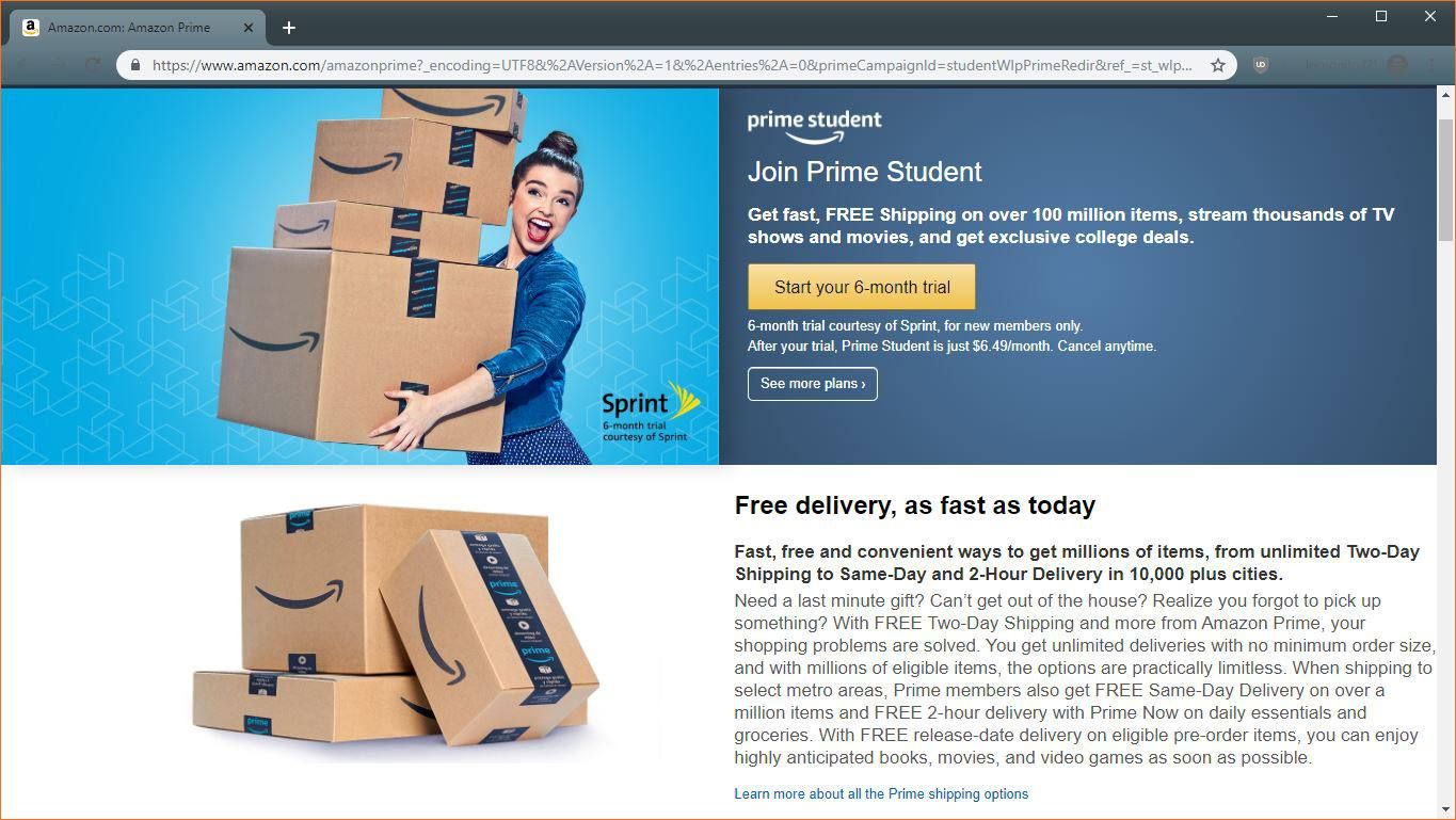 Скриншот Amazon Prime Student.