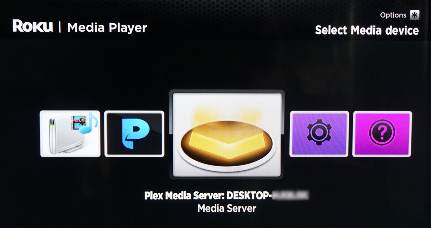 Приложение Roku Media Player - выбор источника медиасервера