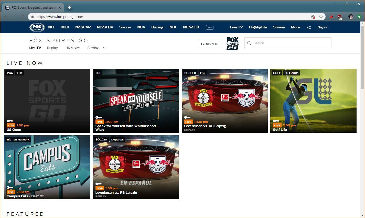 Скриншот FOX Sports GO