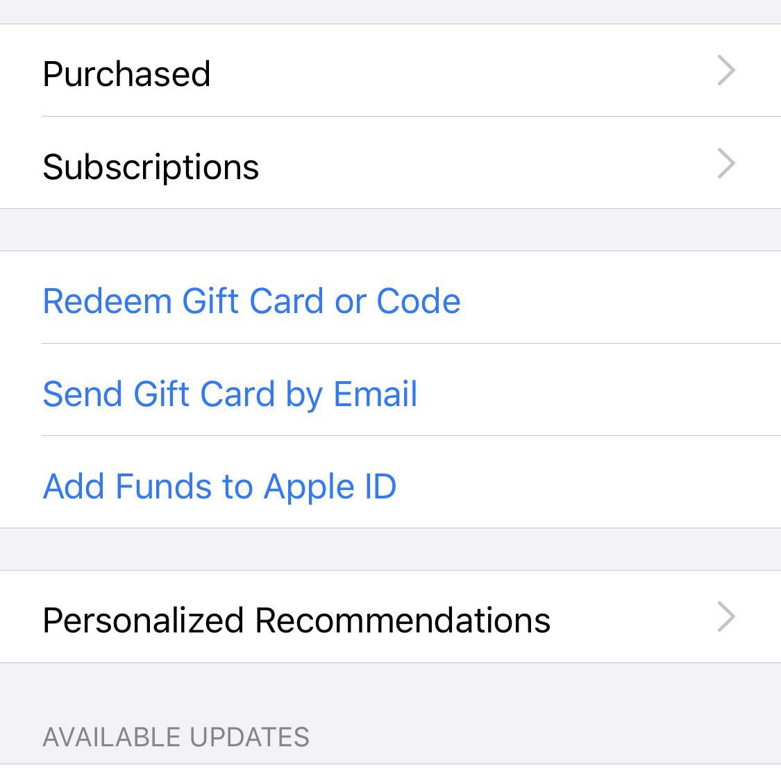 Экран учетной записи в приложении iOS 13 App Store