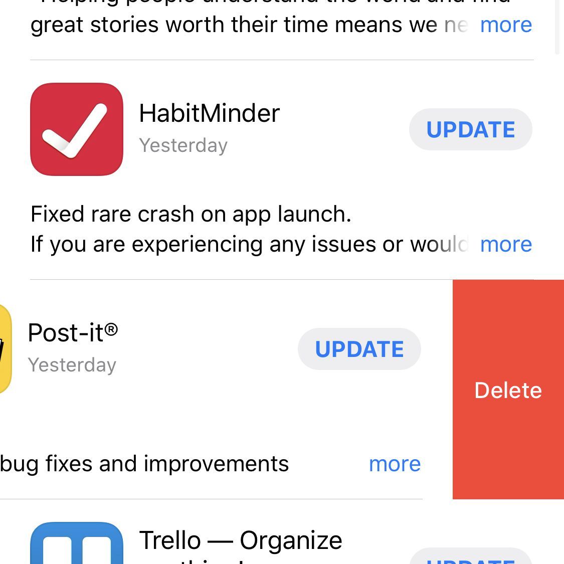 Снимок экрана удаления приложений в приложении App Store для iOS 13