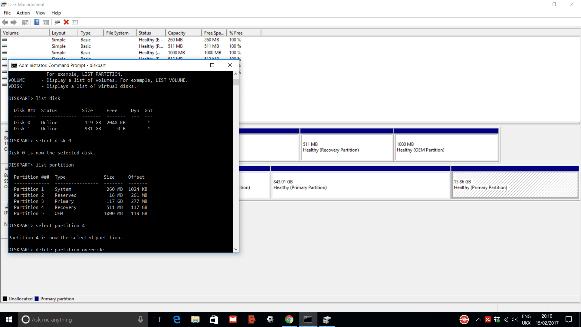 Удалить скриншот раздела восстановления Windows