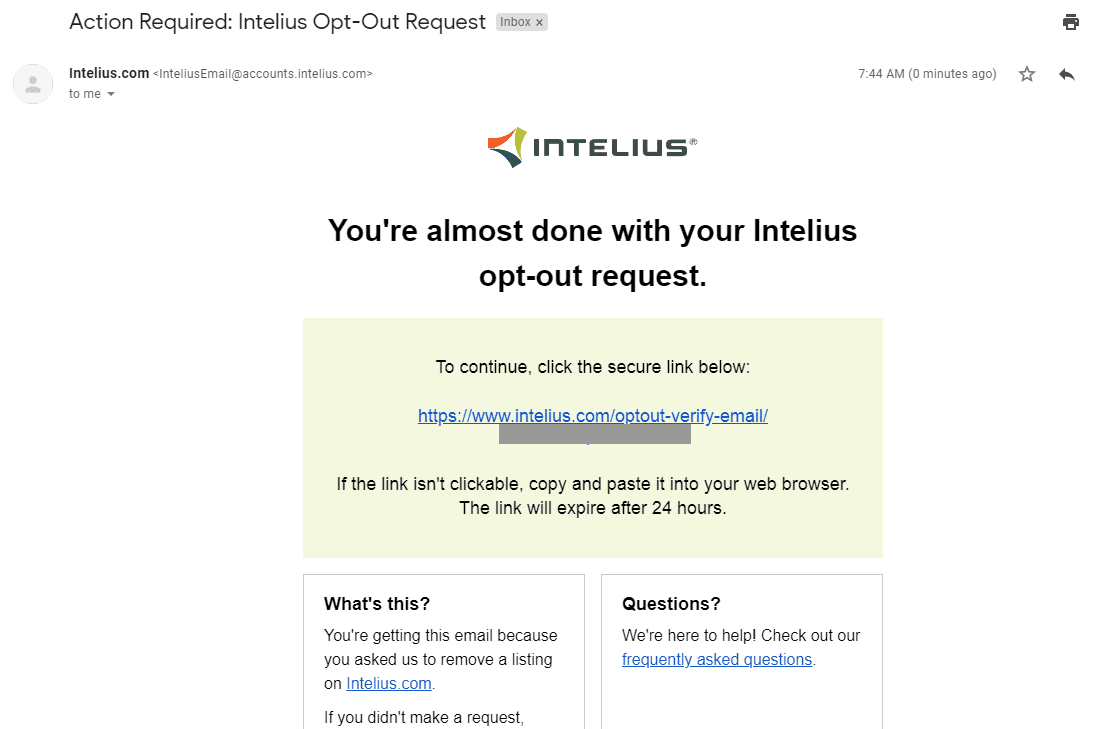 Intelius отказаться от электронной почты запрос