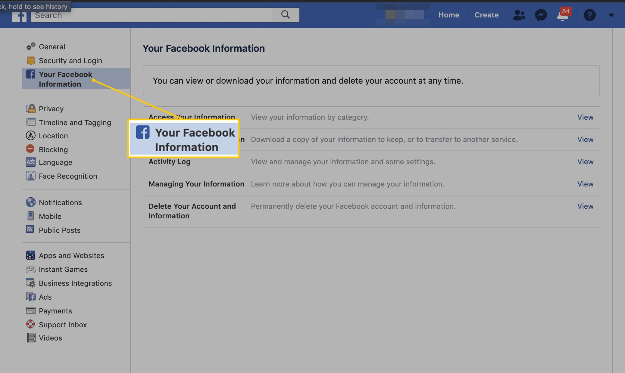 Ваша информационная панель Facebook