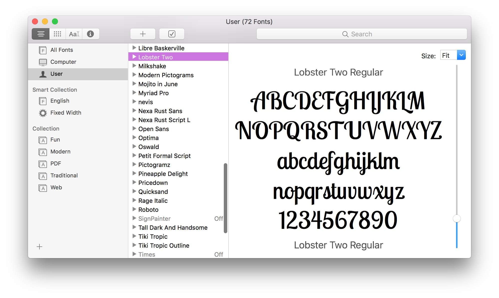 Скриншот книги шрифтов на macOS