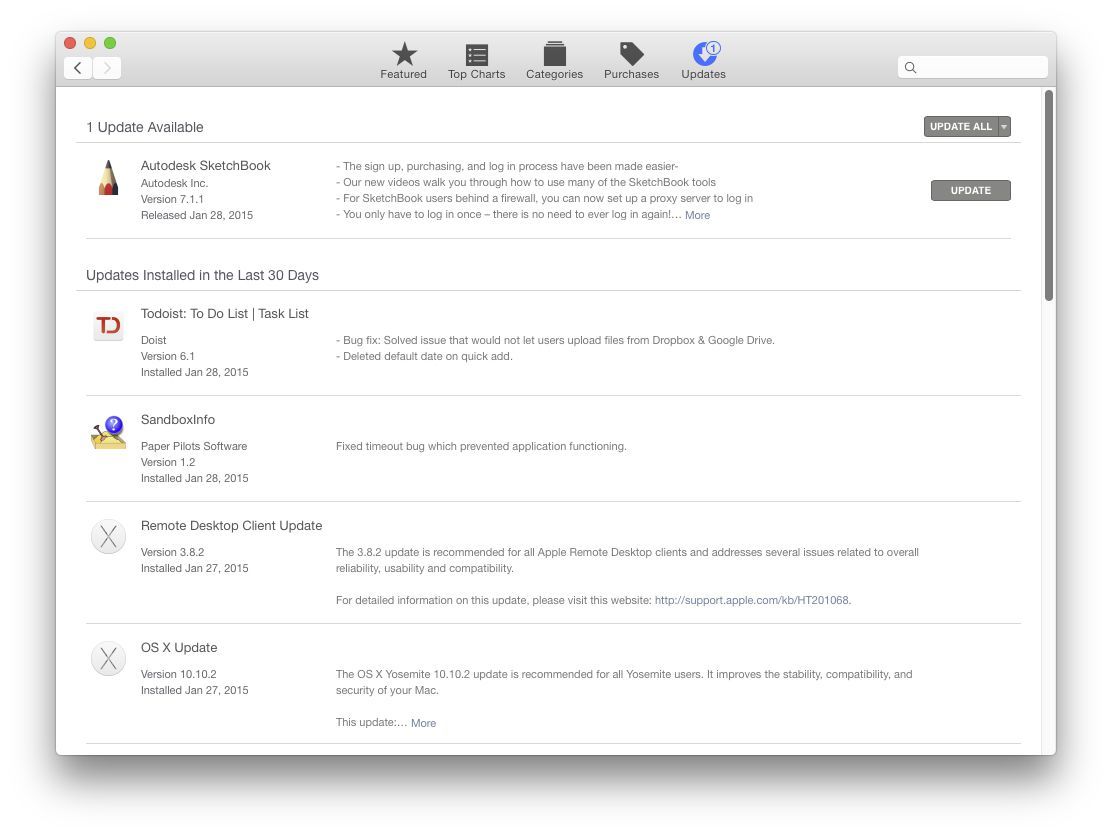 Вкладка обновления Mac App Store