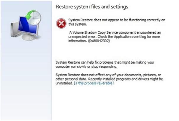 Fix 0x80042302 System Restore Problem 