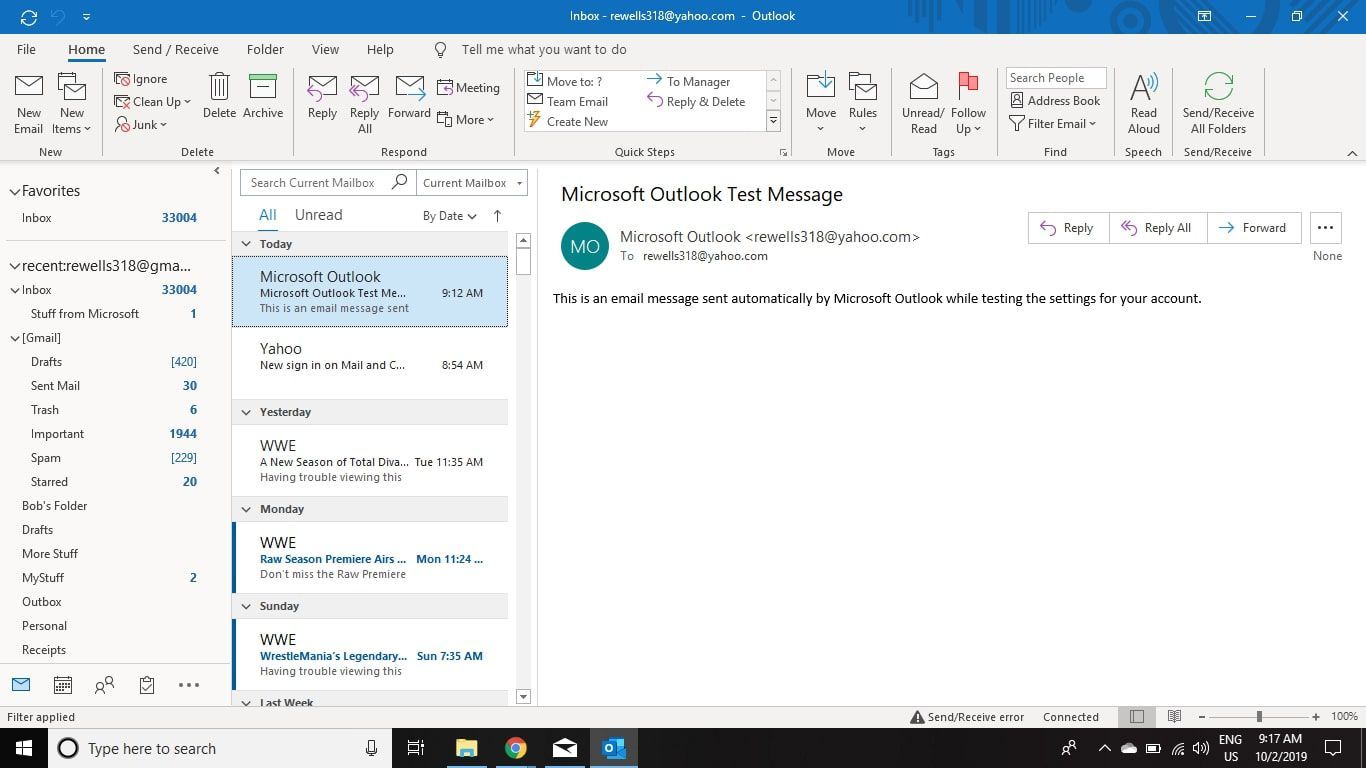 Откройте учетную запись электронной почты, которая содержит сообщения, которые вы хотите перенести в Gmail в Outlook.