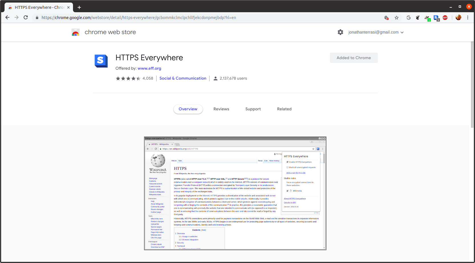 Страница расширения HTTPS Everywhere в Интернет-магазине Chrome