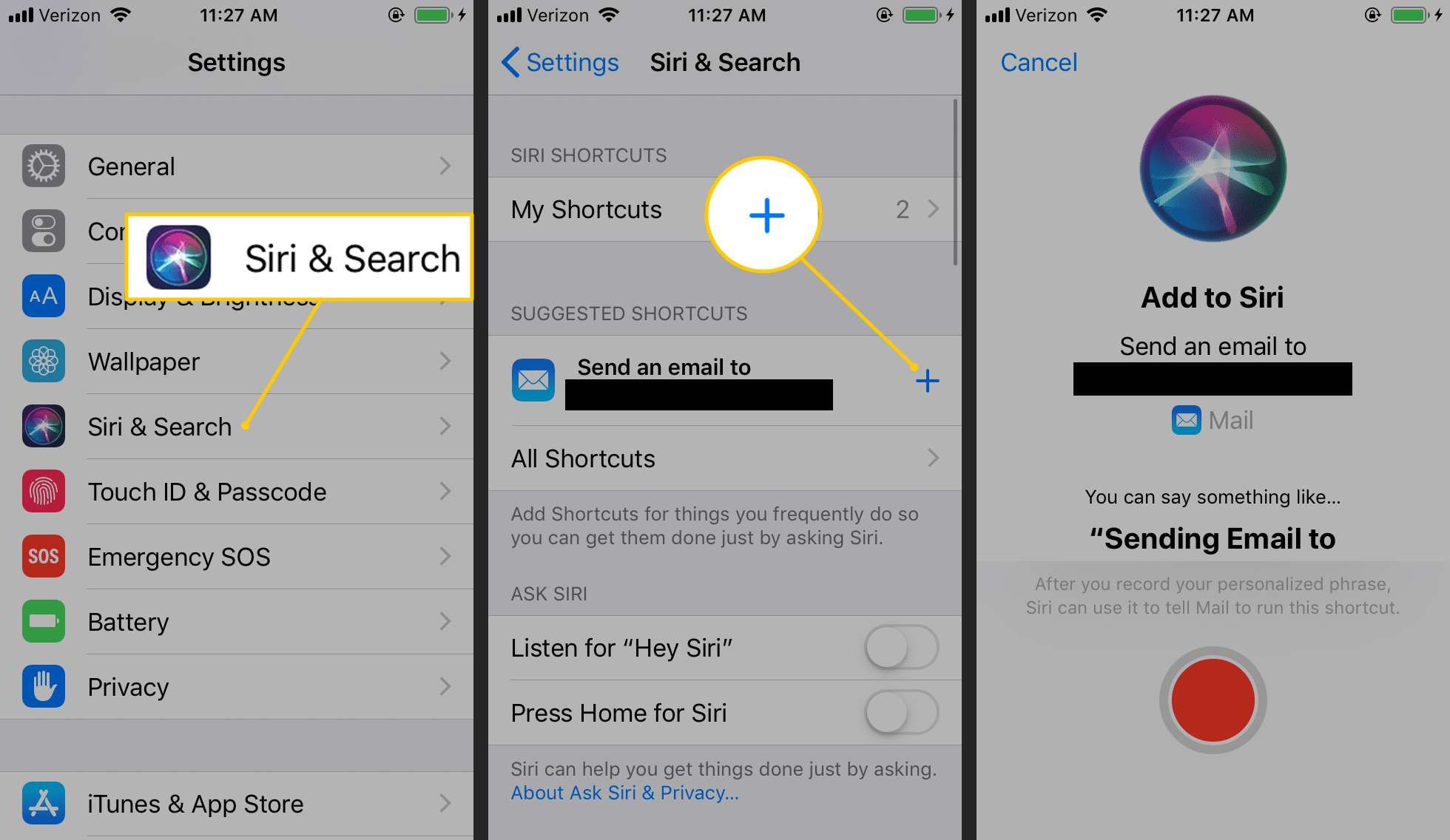Значок Siri & Search, Plus в настройках iOS