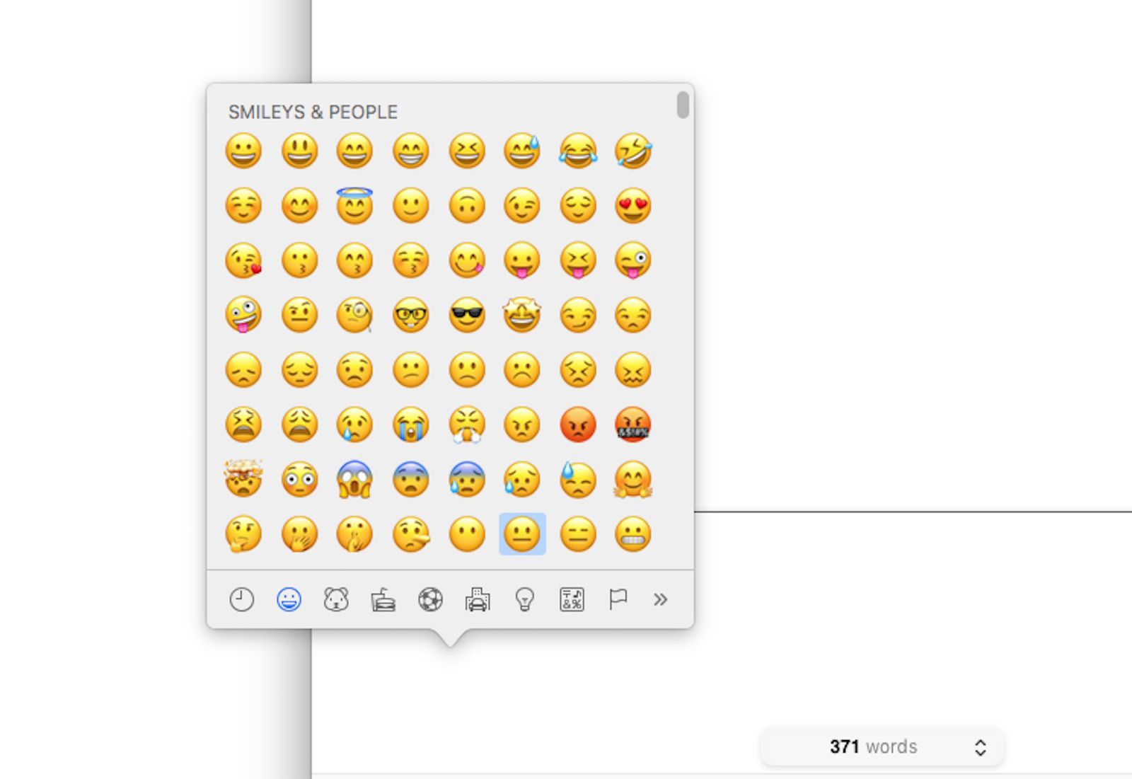 Скриншот клавиатуры Emoji на Mac.
