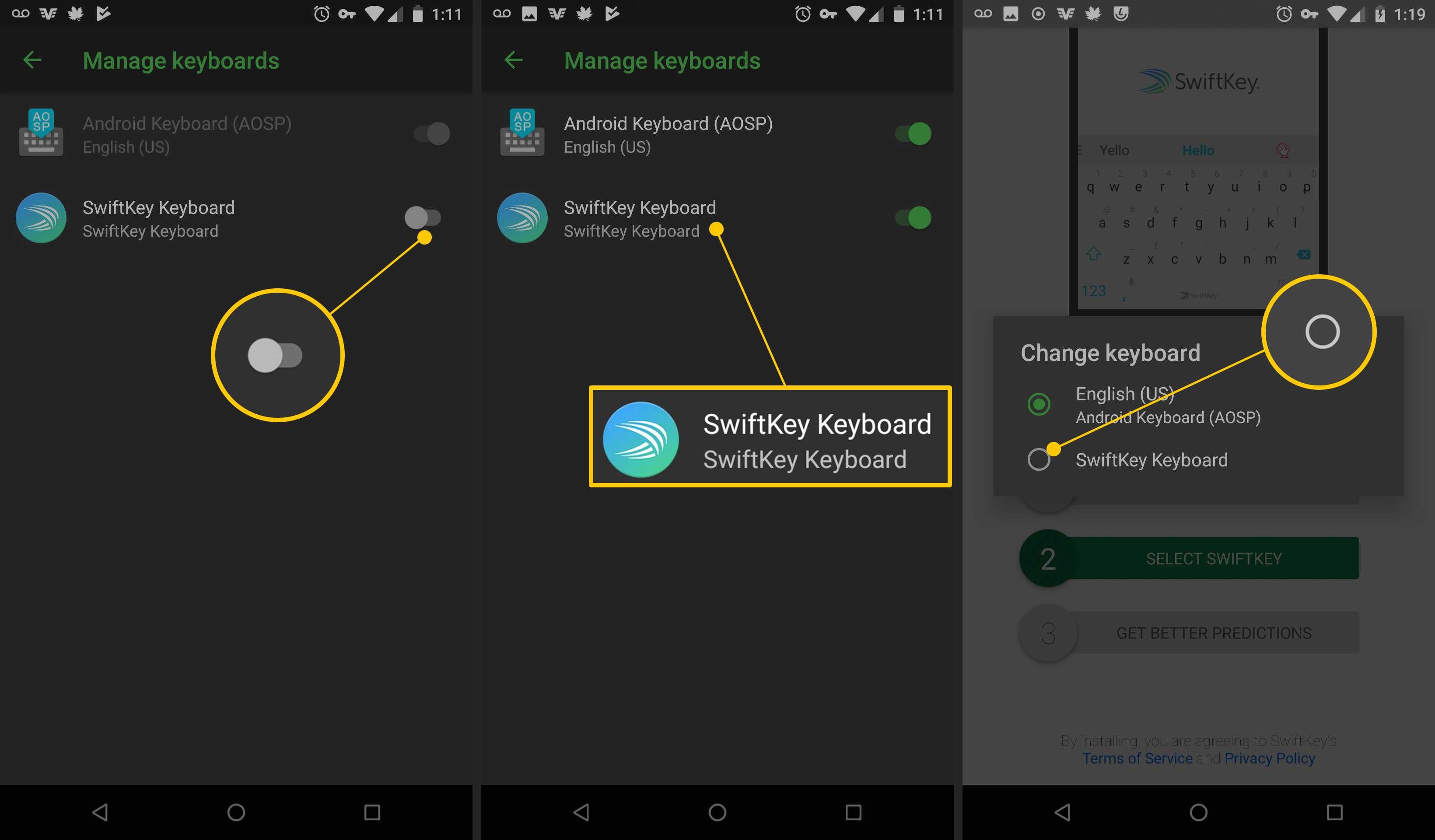 Переключатель SwiftKey, клавиатура SwiftKey, переключатель на Android