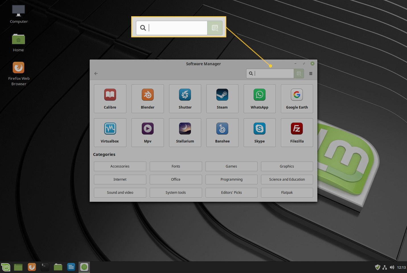 Снимок экрана диспетчера программного обеспечения Mint.
