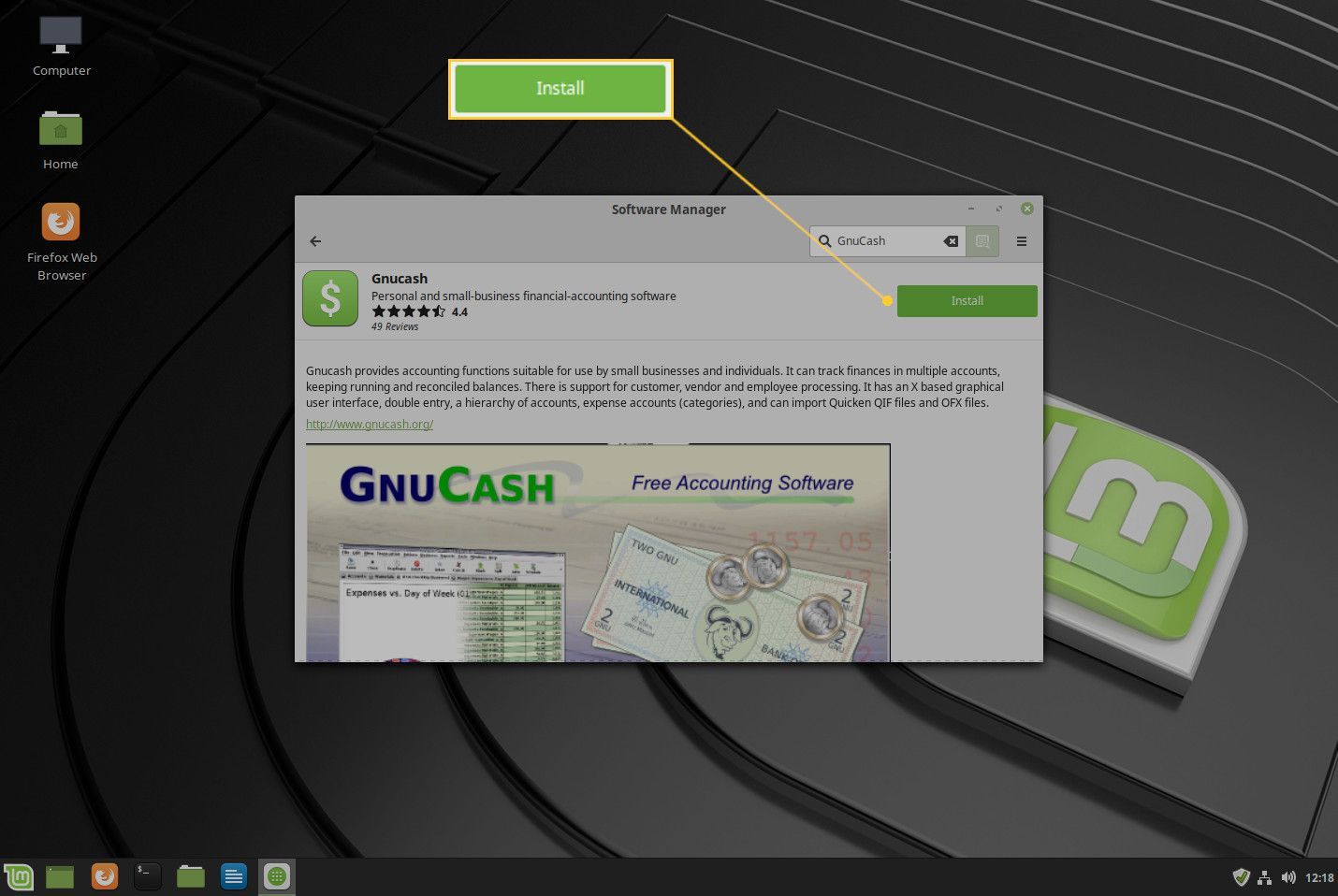 Скриншот записи GnuCash.