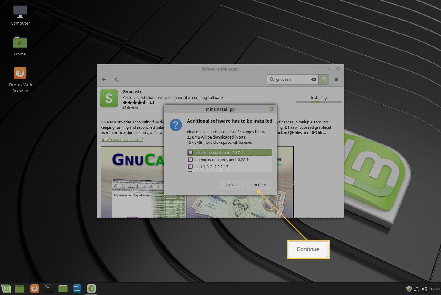 Скриншот установки необходимых зависимостей для GnuCash.