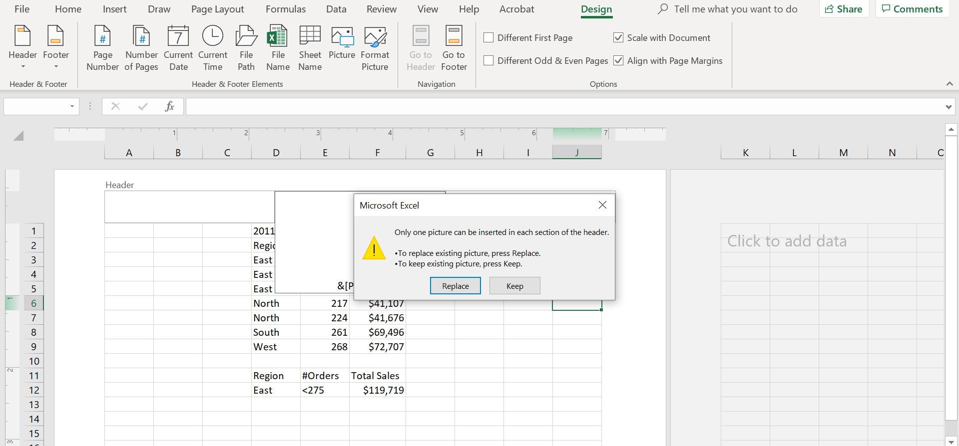 Диалоговое окно Excel для замены изображения заголовка.