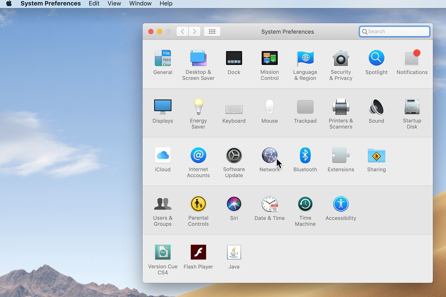 Снимок экрана: окно системных настроек Mac