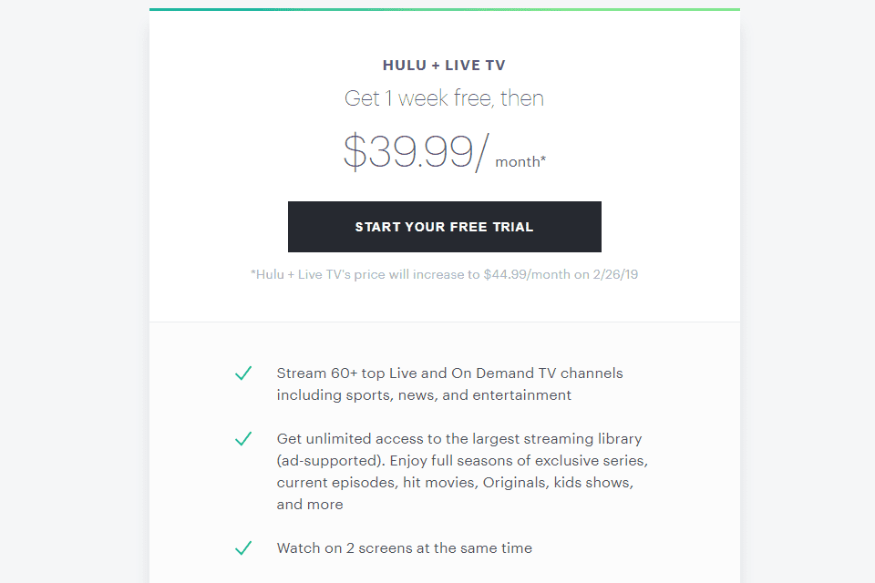 Hulu Live TV план