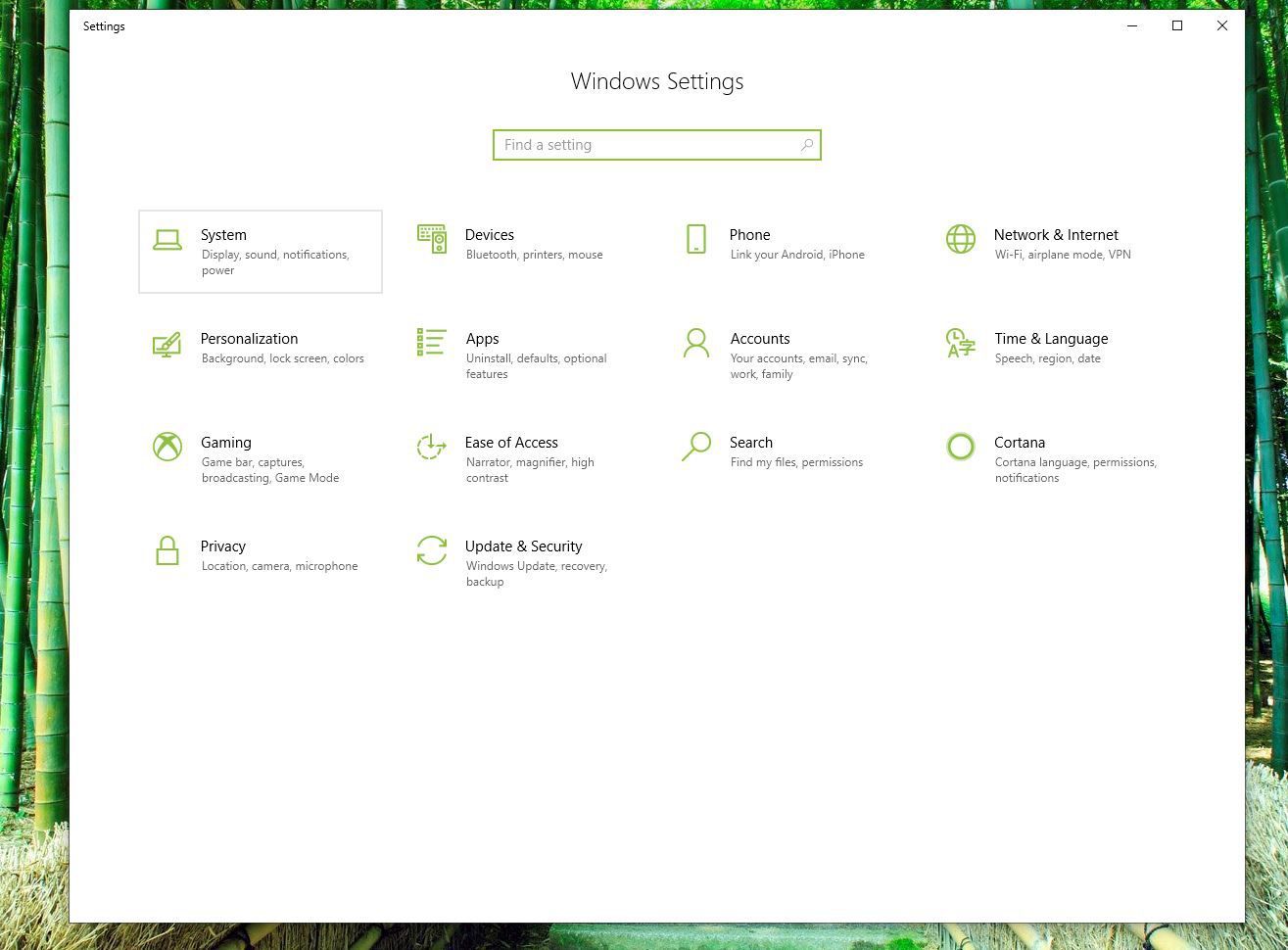 Снимок экрана системы в настройках Windows