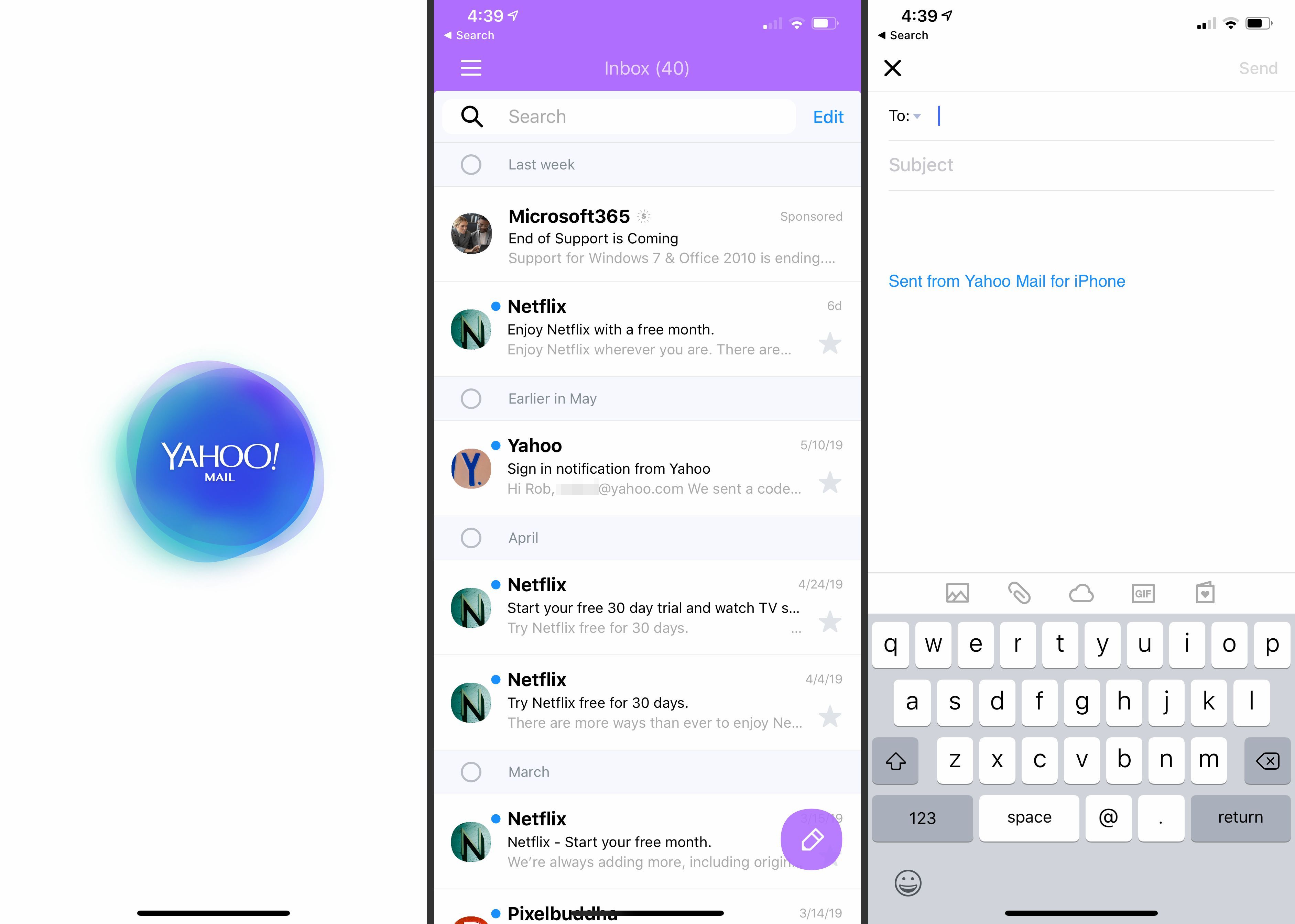 Приложение Yahoo Mail на iOS