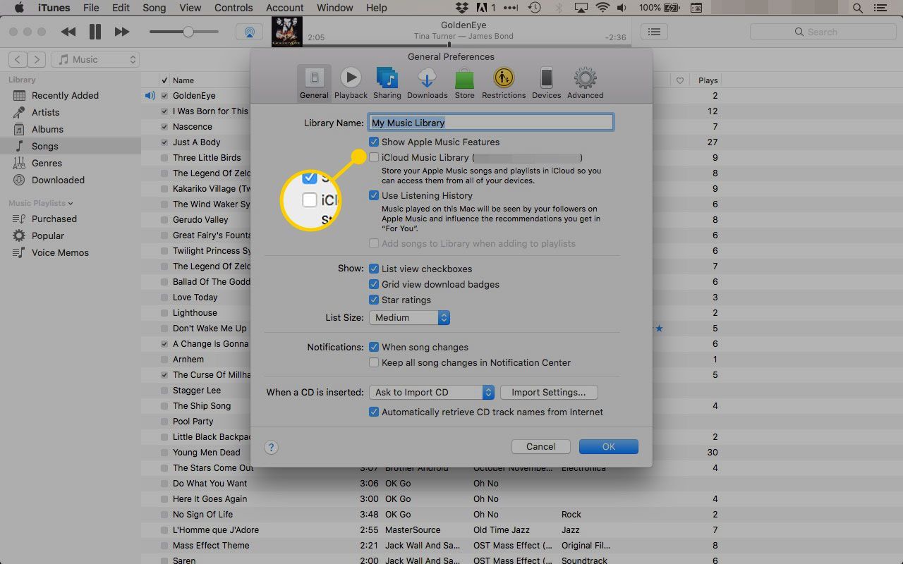 Отключение музыкальной библиотеки iCloud в iTunes 12